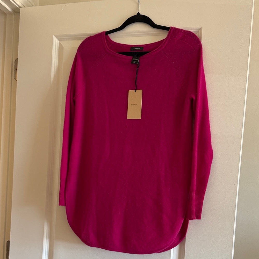 Halogen Vibrant Pink Crew Neck cashmere & wool Sweater